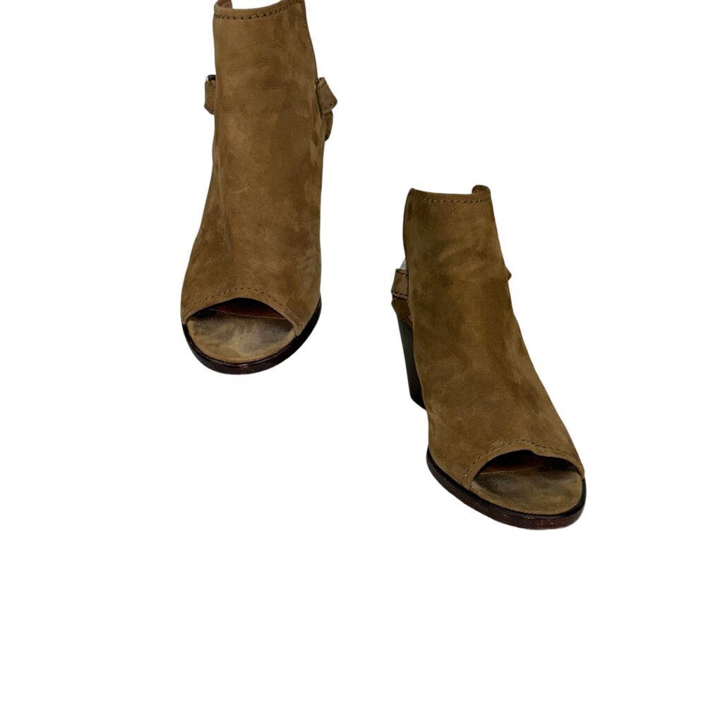 Frye Dani Shield Booties Open Toe Olive Green 8M Sling Back